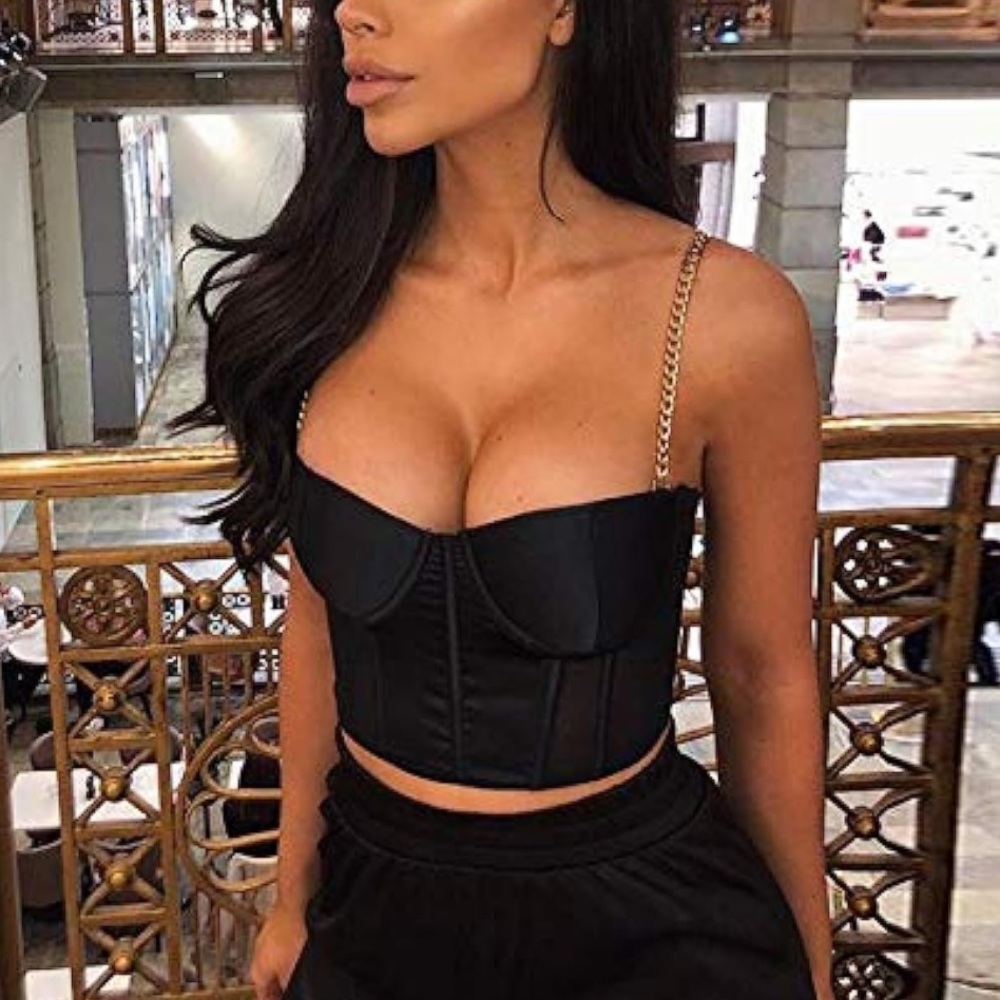 corset style cropped tank top with chain straps